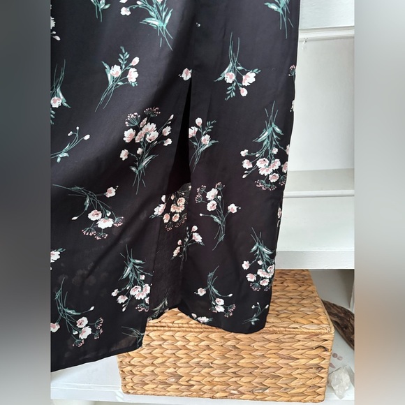 NWT** Commense Floral Black Midi Dress Y2K Ruched Peasant Milkmaid Large - Picture 5 of 7